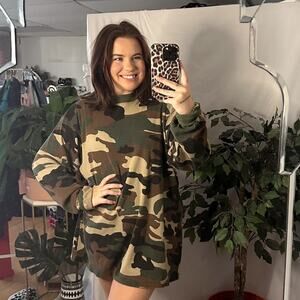 Vintage Camo Oversized Long Sleeve Waffle Knit Sweater Multi